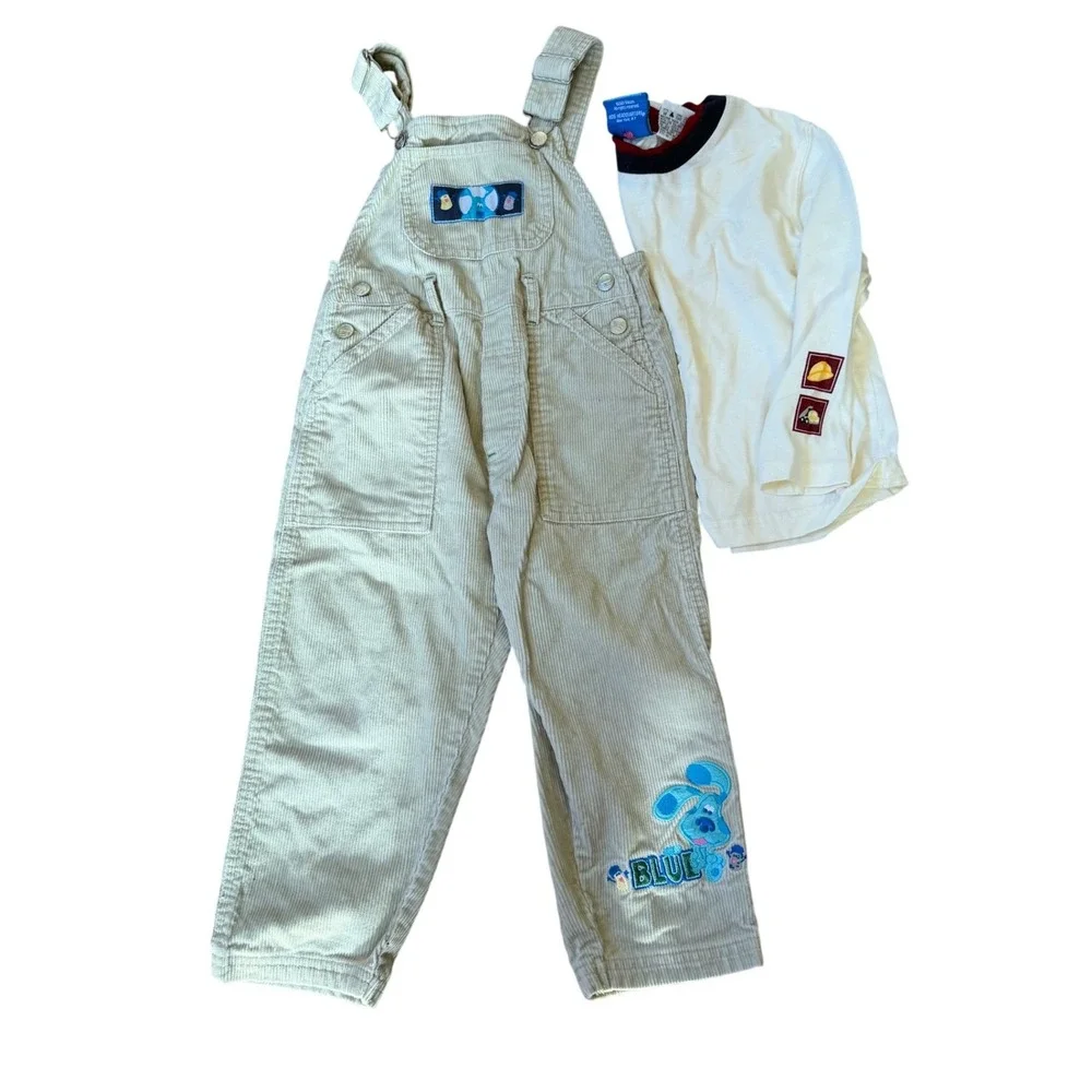 Vintage Blue's Clues Corduroy‎ Overalls Set Toddler Size 4 Nickelodeon Y2K
